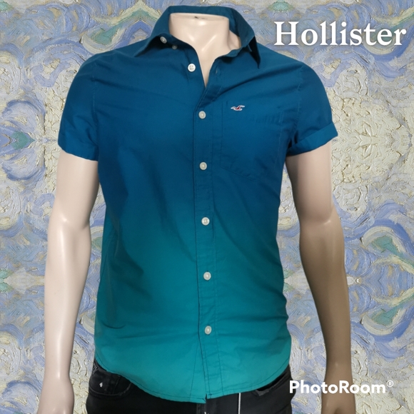 🆕 Hollister Co. Short Sleeve Button Down Shirt Ombré Dip Dye Roll Sleeve XS - Picture 2 of 8